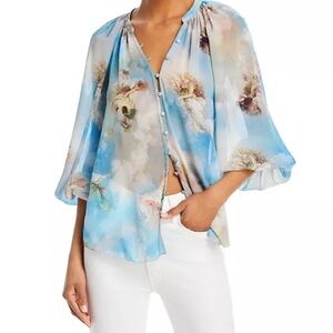 L'agence Teagan Blouson Sleeve Blouse 2XL Blue Clouds Angels Celestial